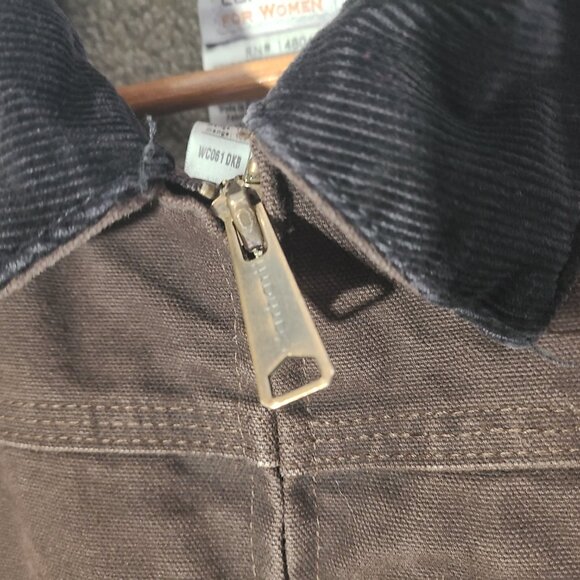 Vintage 90s Carhartt Sherpa Lined Brown Canvas Women's Medium Full Zip Jacket - Picture 6 of 7